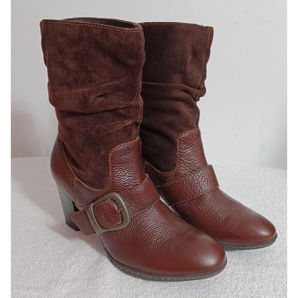 B.O.C Brown Leather Buckle Pull On Block Heel Fashion Boots Women's 6.5(37) - Picture 6 of 12